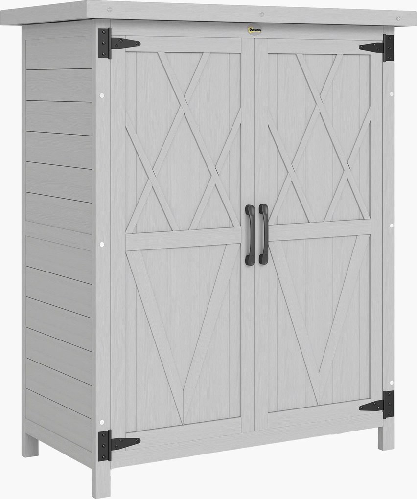 Outsunny Adăpost de grădină dulap 3 rafturi 2 uși acoperiș din tablă galvanizată etanș lemn masiv 75 x 40 x 90 cm gri | Aosom Romania