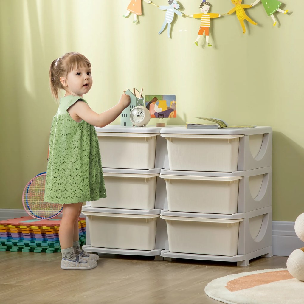 HOMCOM Cutie de depozitare pentru copii, cutie de depozitare pentru copii, 3 sertare, crem alb | Aosom Romania
