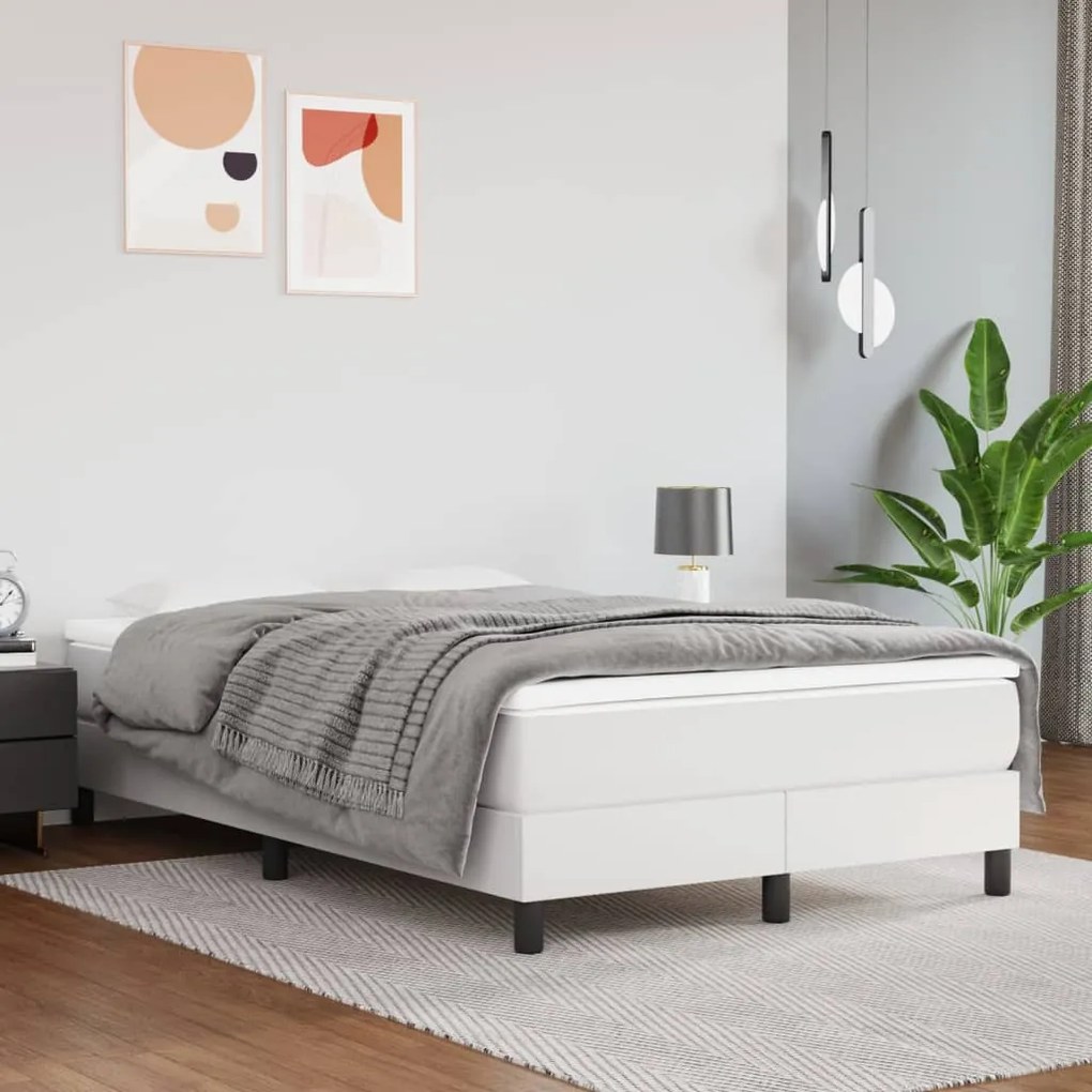 Cadru de pat box spring, alb, 120x200 cm, piele ecologica Alb, 25 cm, 120 x 200 cm