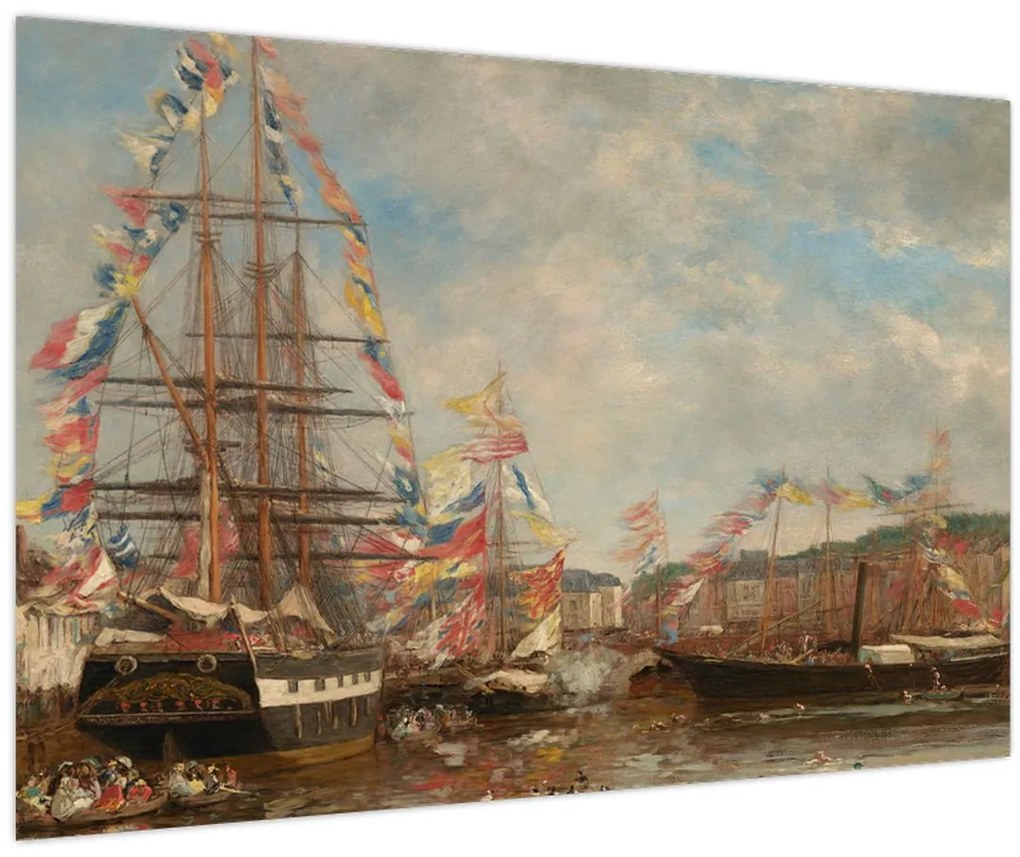 Tablou - Eugène Boudin, Festival in the Harbor of Honfleur, reproducere (90x60 cm)