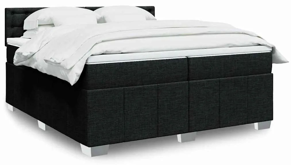 vidaXL Pat box spring cu saltea, negru, 200x200 cm, textil