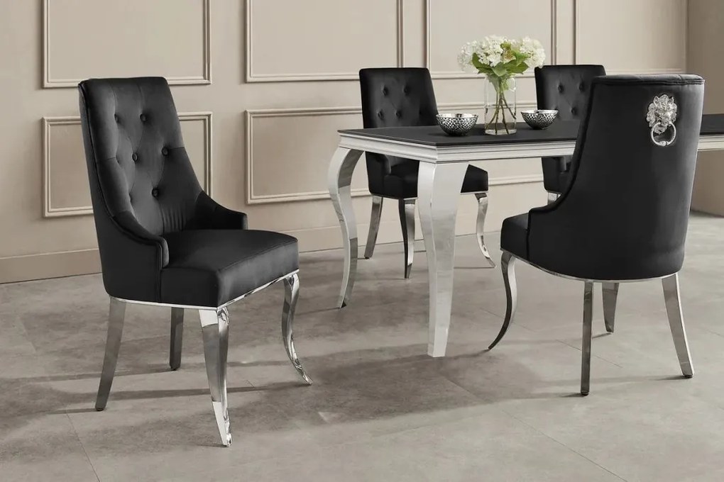 Set 2 scaune Modern Barock, argintiu/ catifea neagra