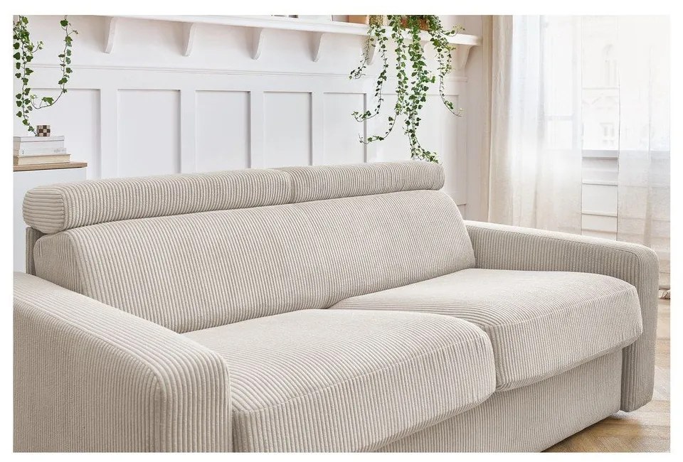 Canapea crem extensibilă cu tapițerie din catifea reiată 195 cm Monaco – Bobochic Paris