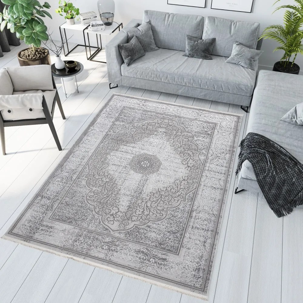 Covor gri exclusivist cu model oriental alb Lăţime: 140 cm | Lungime: 200 cm