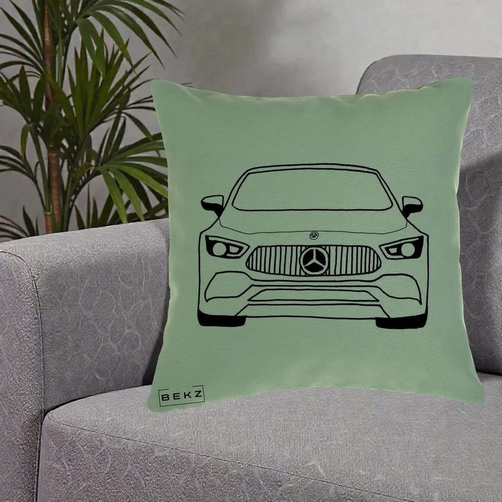 Perna Personalizata Mercedes-Benz Fata Linie, 40x40 cm, Verde, Husa Detasabila, Perna Inclusa, BEKZ®