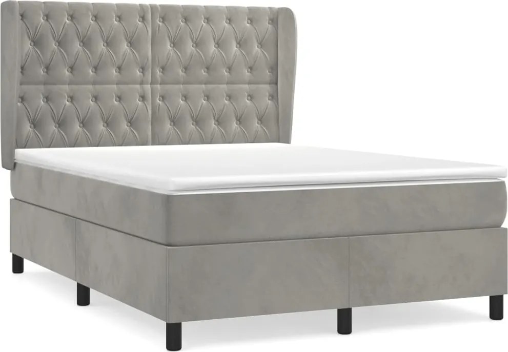vidaXL Pat box spring cu saltea, gri deschis, 140x190 cm, catifea