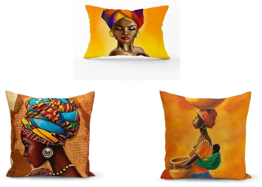 Set 3 fețe de pernă Minimalist Cushion Covers African Culture, 45 x 45 cm