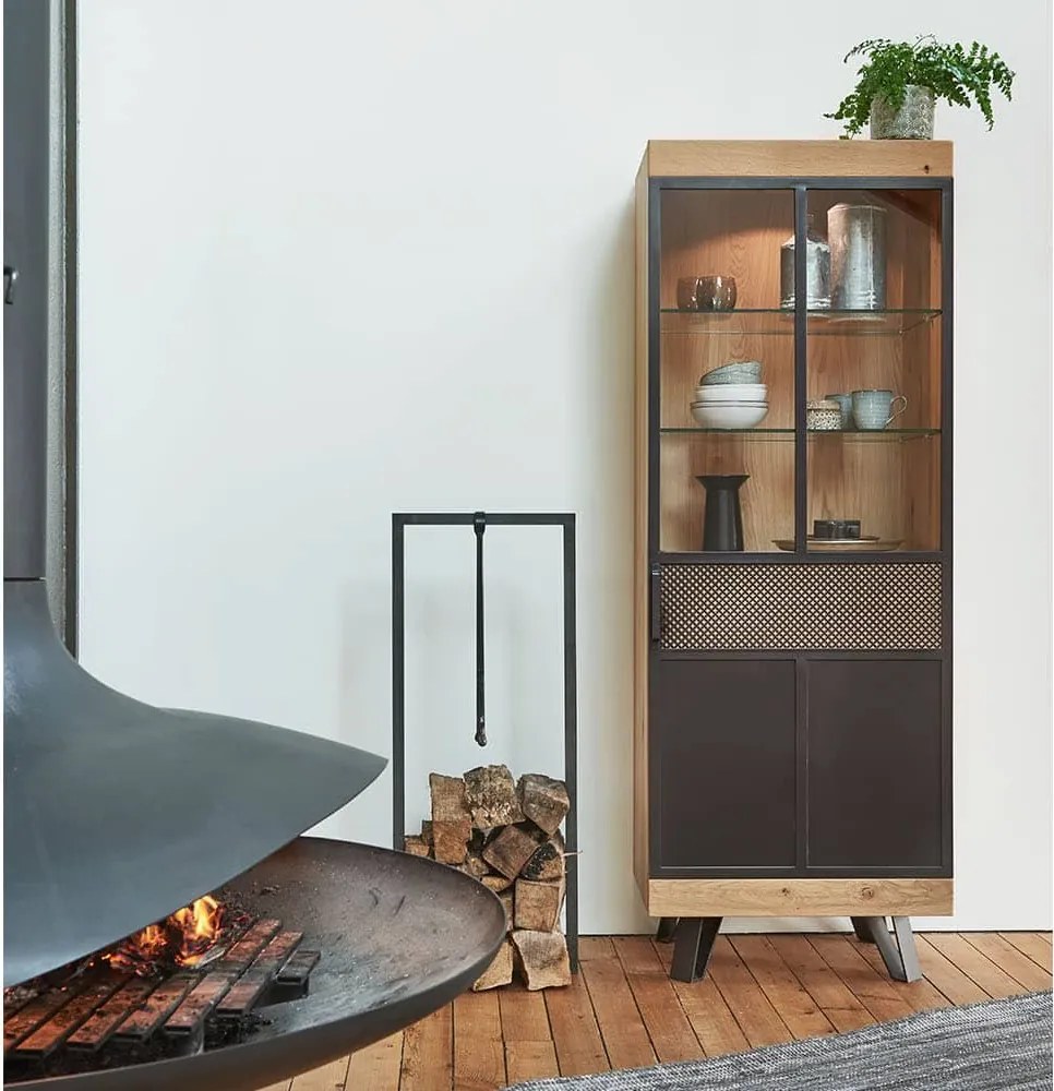 Vitrină lemn masiv Fusion Personalizabilă, 65 × 43 × 180 cm - Tabac