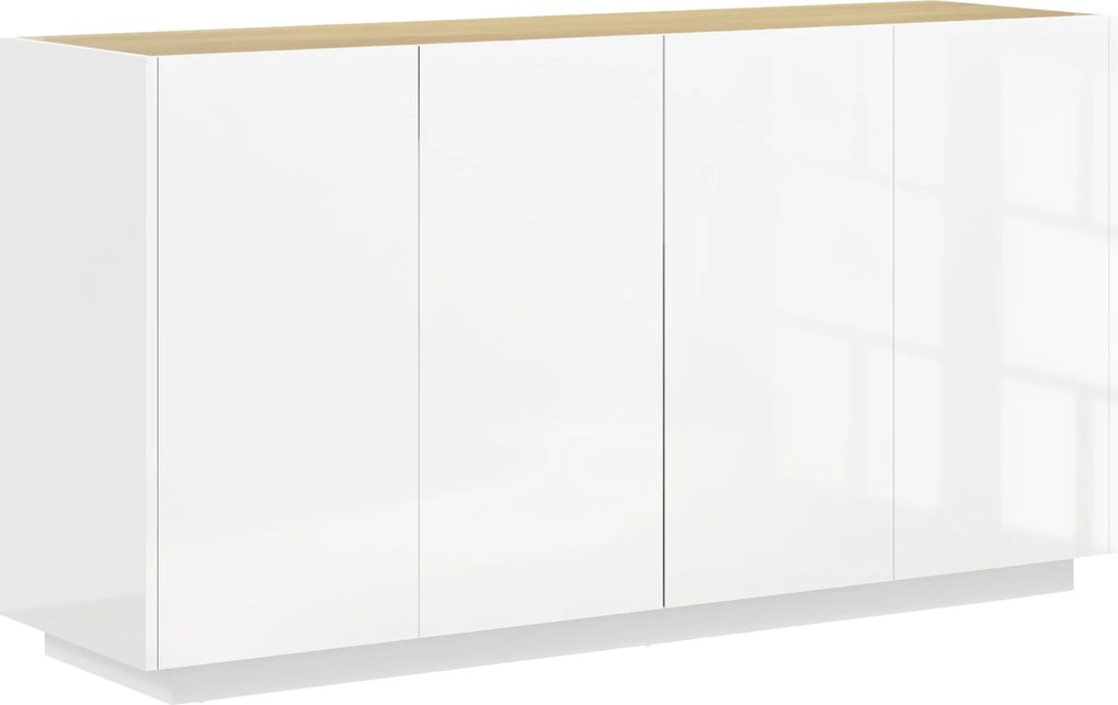 HOMCOM Bufet de Bucătărie cu Uși Amortizate și Rafturi Reglabile, pentru Sufragerie sau Living, 140x40x75 cm, Alb Lucios | Aosom Romania