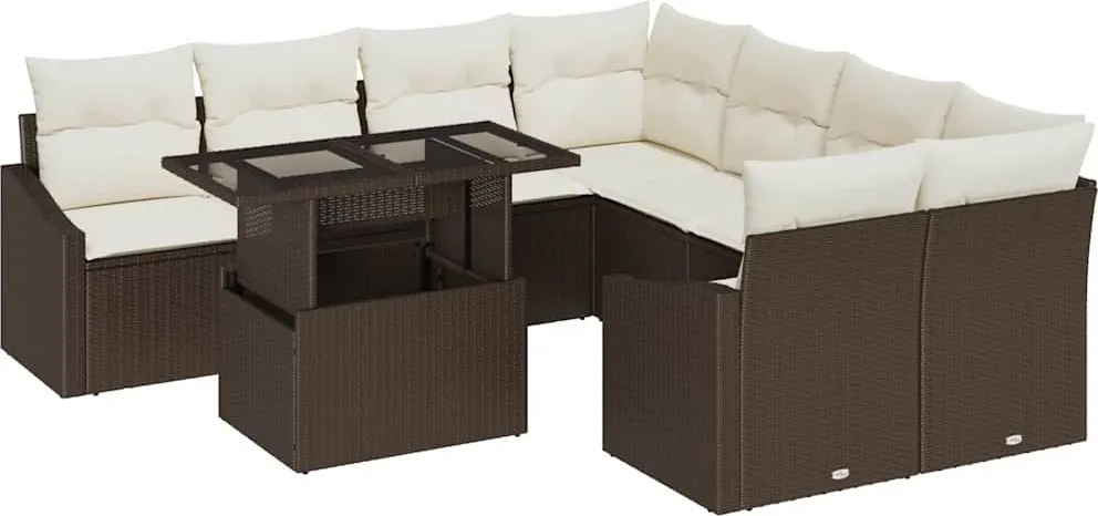 vidaXL Set de canapele pentru grădină cu pernă 9 pcs Maro poliratan