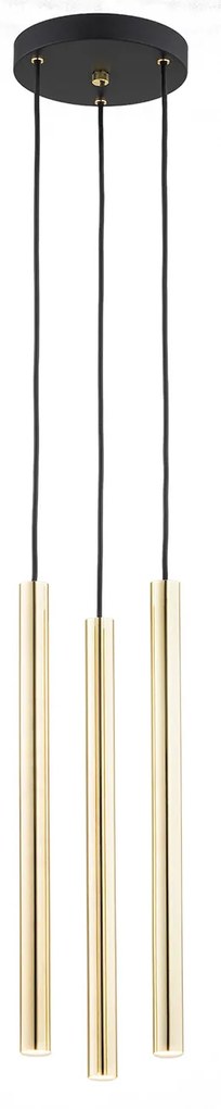 Lustra cu 3 Pendule LED tubulare design modern minimalist SICILIA negru/auriu