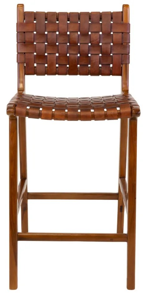 Taburet de bar Perugia, piele, maro, picioare din tec