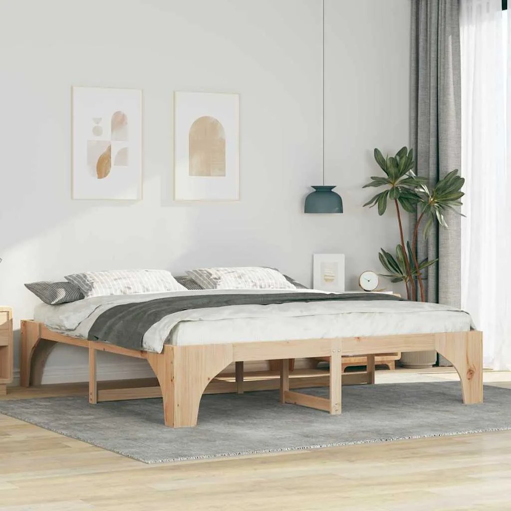 vidaXL Cadru de pat de podea Maro 180 x 200 cm Lemn masiv de pin
