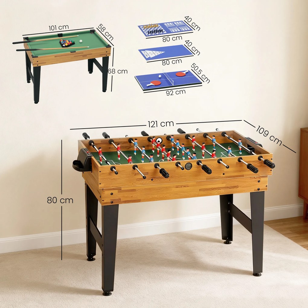 SPORTNOW Masă de Jocuri 13 în 1 cu Fotbal de Masă, Ping Pong, Air Hockey, Biliard, Șah și Altele, Culoare Nuc | Aosom Romania