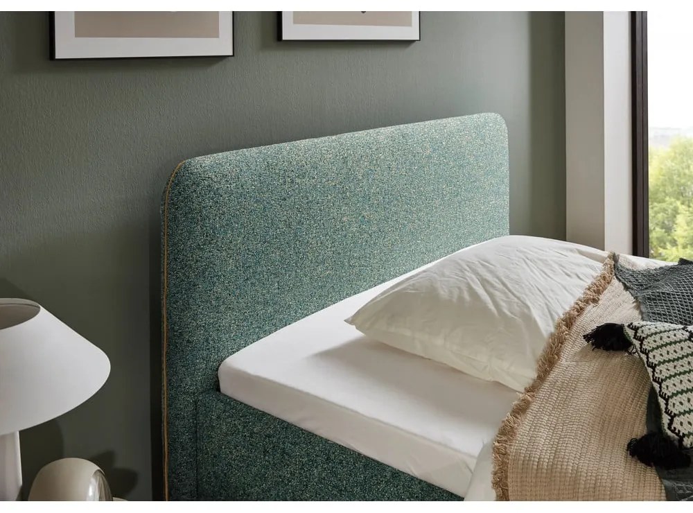 Pat matrimonial verde închis tapițat cu spațiu de depozitare cu somieră 160x200 cm Primo – Meise Möbel