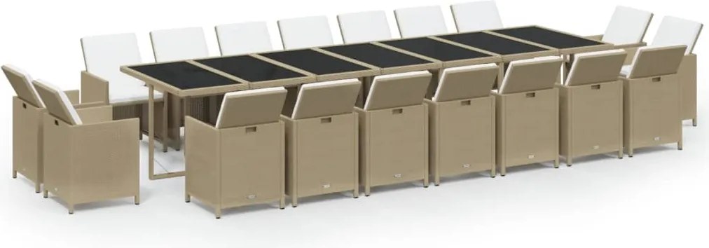 vidaXL Set mobilier de grădină cu perne, 19 piese, bej, poliratan