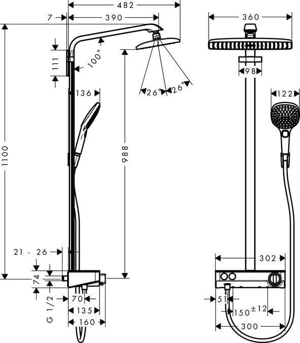 Sistem dus Hansgrohe Raindance Select E 360, 1 jet, termostatic, crom - 27288000