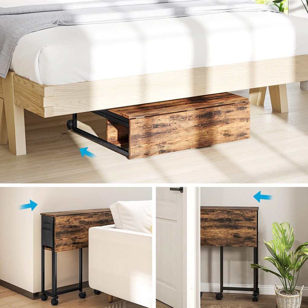 HOMCOM Birou Pliabil de 80 cm cu Raft de Depozitare și Blat Pliabil pe Roți - Maro Rustic | Aosom Romania