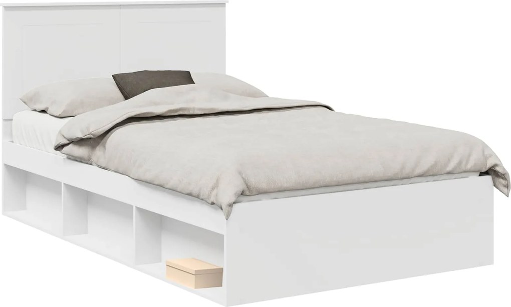 vidaXL Cadru de pat cu headboard Alb 120 x 200 cm Lemn de pin masiv