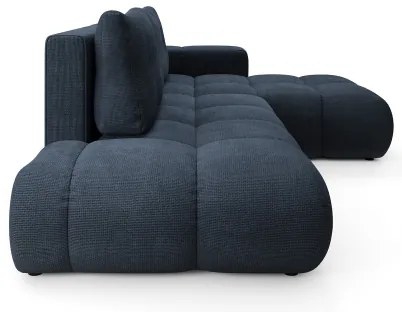 Colțar extensibil tapițat ALMADA, cu spațiu de depozitare, în formă de L, cu orientare pe partea dreaptă, albastru