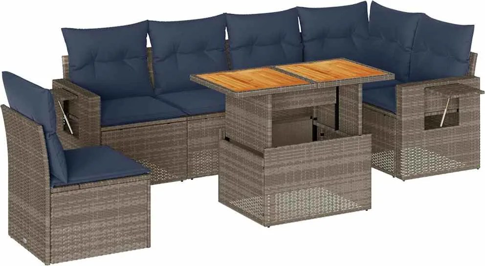 vidaXL Set canapele de grădină, 7 piese, cu perne, gri, poliratan