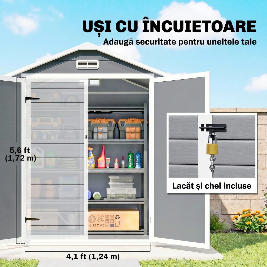 Outsunny Magazie Metalica pentru Gradina Gri Spatiu Depozitare Exterior | Aosom Romania