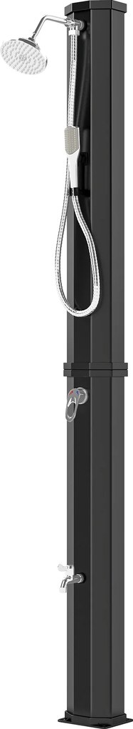 Outsunny Duș Solar Grădină 60L cu Cap de Duș, Duș de Mână, Robinet pentru Picioare și Temperatura Reglabilă Max. 60 °C pentru Piscină Negru | Aosom Romania