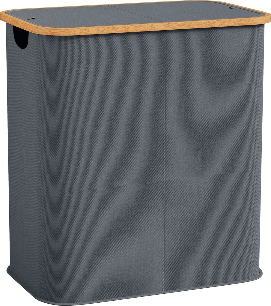 HOMCOM Coș de rufe dublu pliabil 80 l coș pentru rufe murdare cu capac, mânere striate, gri | Aosom Romania