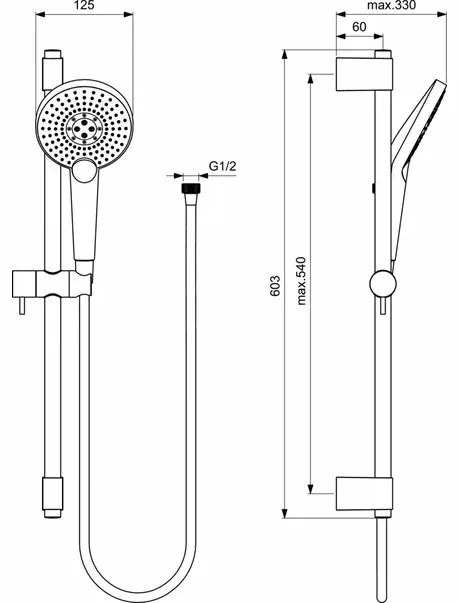 Set de dus Ideal Standard IdealRain EvoJet Round cu para dus 125 mm, bara 600 mm