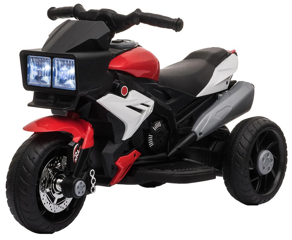 Motocicleta Electrica pentru Copii 3-5 Ani (max. 25kg) cu 3 Roti, Lumini si Sunete, Bateria 6V, Rosu, 86x42x52cm HOMCOM | Aosom RO