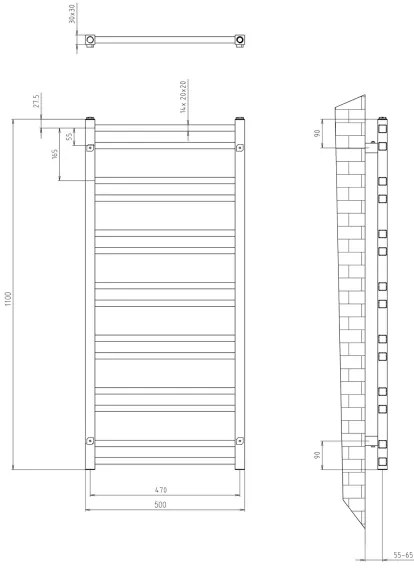 Sapho METRO DOS - Radiator pentru baie, 343 W, 50 x 110 cm, negru mat