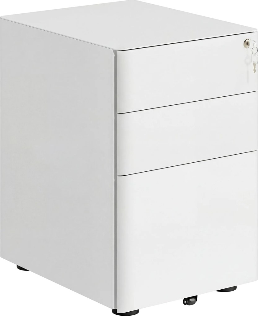 Vinsetto Fiset Metalic cu 3 Sertare și Sistem de Blocare, Mobilier de Birou pe Roti, 39x48x59cm, Design Compact, Alb | Aosom Romania