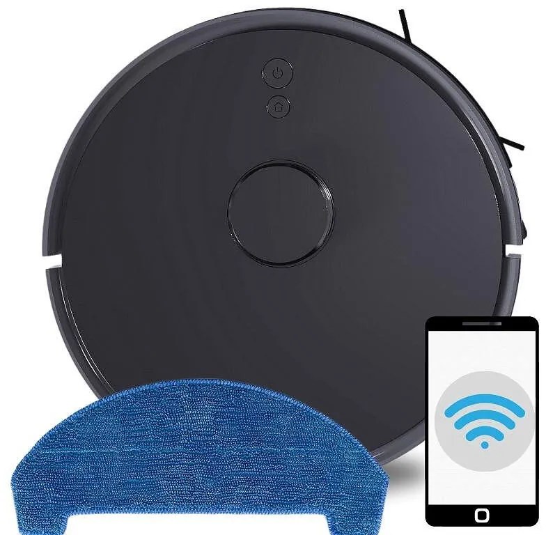 Robot aspirator Finlux ROBOT PRO-888 WI-FI, 4000Pa, 3200mAh, Autonomie pana la 170 min, HEPA H12, LiDAR, Negru