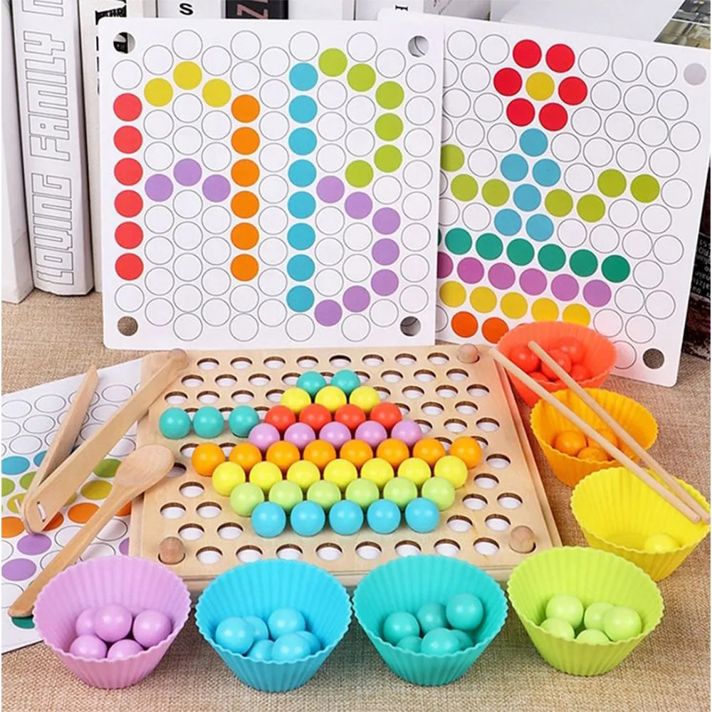 Puzzle mozaic cu bile, jucărie din lemn Montessori