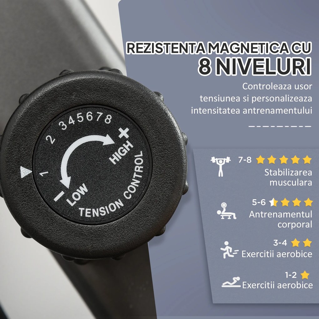 HOMCOM Bicicletă Magnetică Orizontală Scaun Reglabil și Elastice pentru Brațe | Aosom Romania