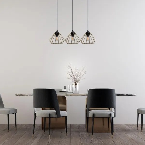 Lustră pe cablu CEED GOLD 3xE27/60W/230V negru/auriu