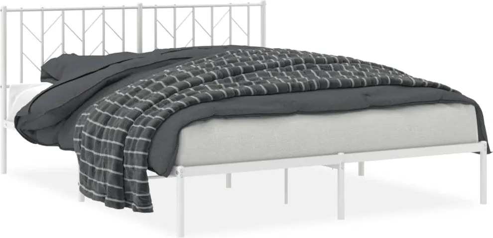 vidaXL Cadru de pat metalic cu tăblie, alb, 160x200 cm