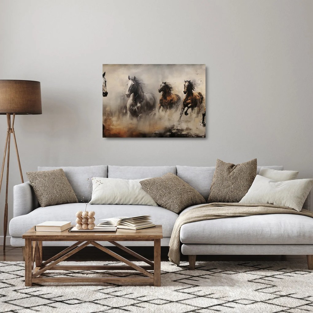 Tablou pe sticlă - Pictură în ulei de cai (70x50 cm)