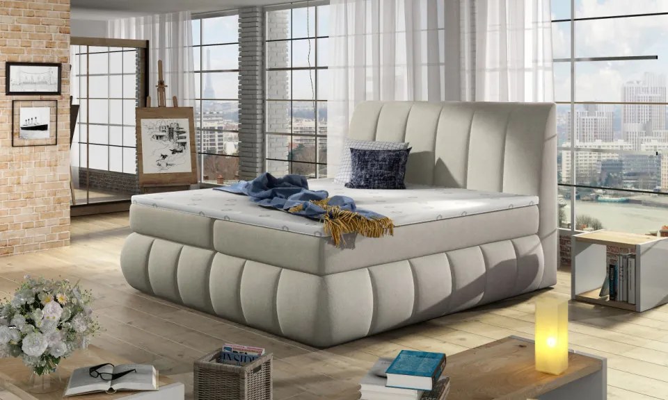 Pat boxspring, tapitat, 140X200 cm, Vincenzo 142, Eltap (Culoare: Albastru)