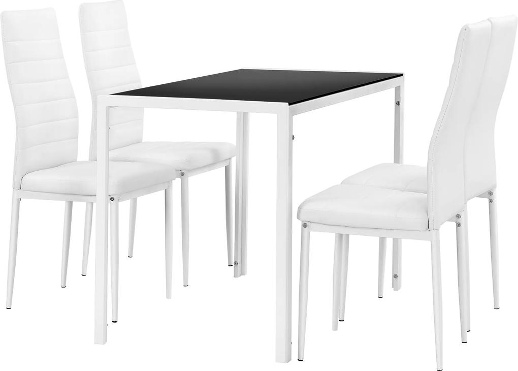 [en.casa]® Set design bicolor 2 masa de bucatarie/salon Hamburg, 105 x 60 cm, 4 scaune, otel, sticla, imitatie piele,alb/negru