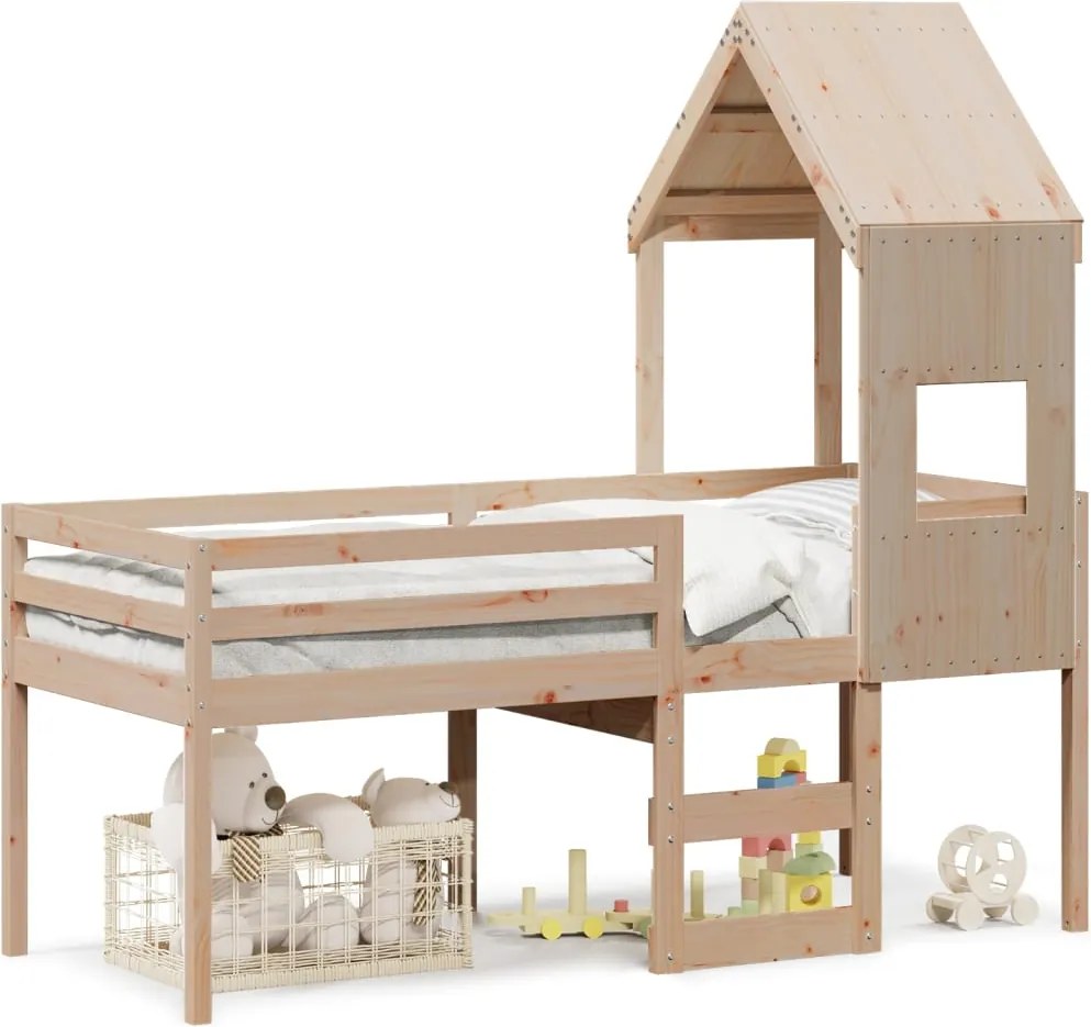 vidaXL Pat înalt cu acoperiș, 75x190 cm, lemn masiv de pin