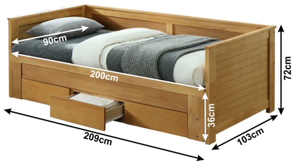 Pat extensibil de o persoană 90 cm Greta (cu somiere). 1001753