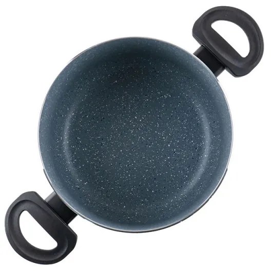 Oala cu capac din sticla Luigi Ferrero Prima FR-2245D, 22x13 cm, 4.5 l, Acoperire antiaderenta cu efect de marmura, Inductie, Albastru