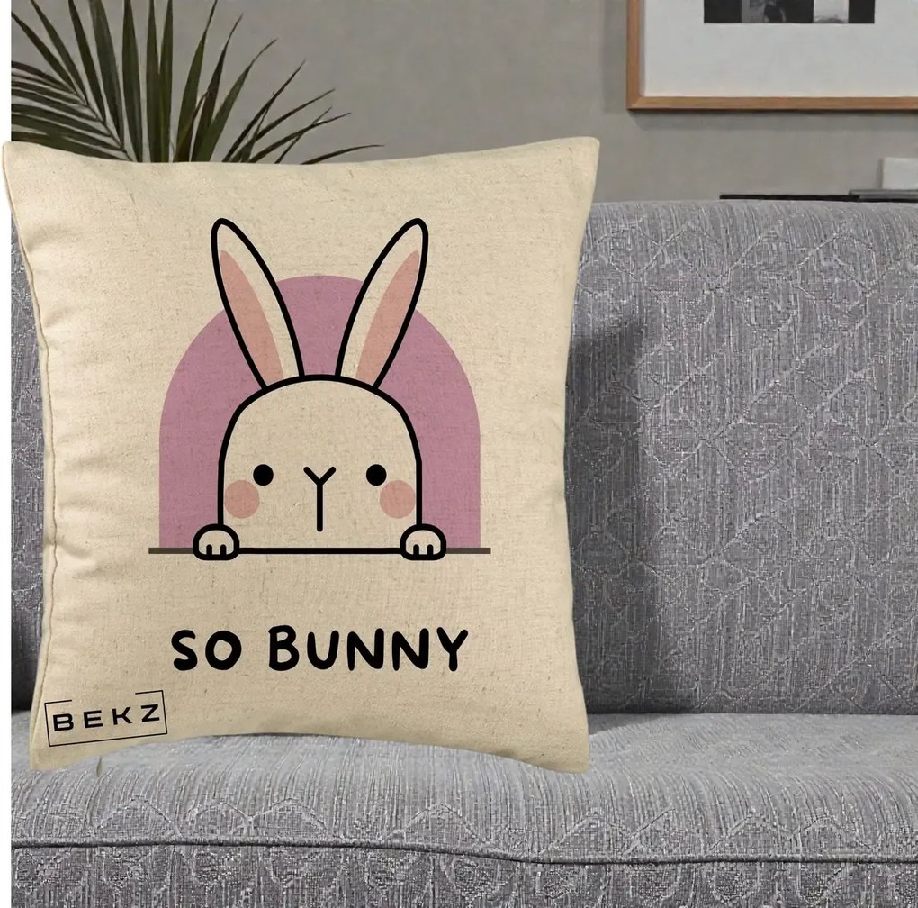 Perna Decorativa So Bunny Kawaii, 40x40 cm, Bej, Husa Detasabila, Perna Inclusa, BEKZ®