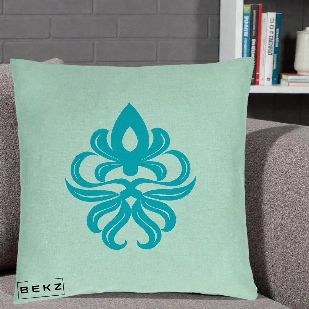Perna Decorativa Ornament Turcoaz Fleur de Lis, 40x40 cm, Verde Menta, Husa Detasabila, Perna Inclusa, BEKZ®