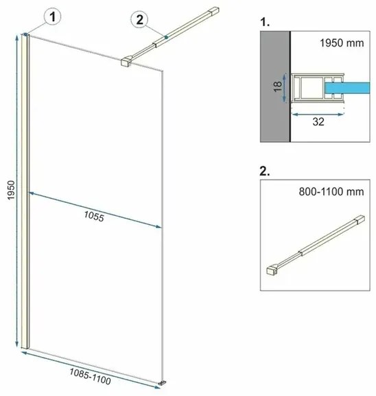 Paravan de dus tip Walk-in Rea Aero 110x195 cm profil auriu