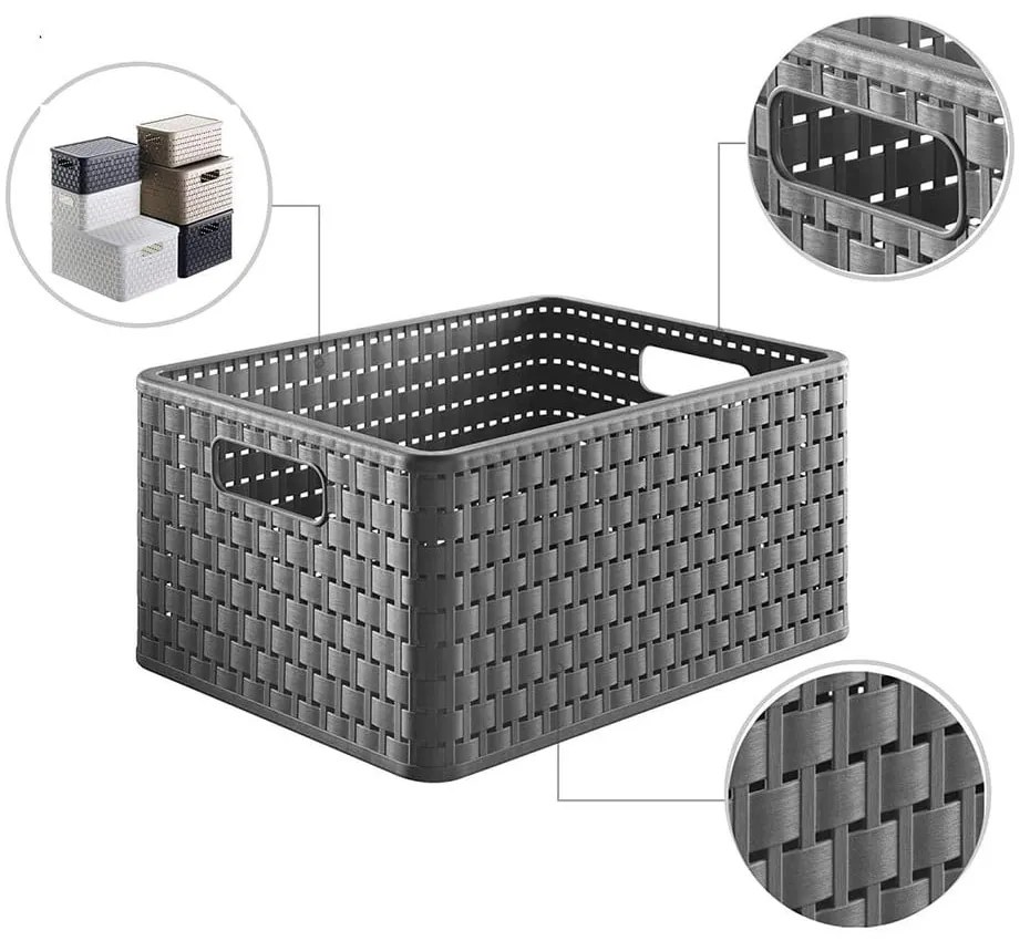 Coș de depozitare din plastic reciclat gri închis Country - Rotho