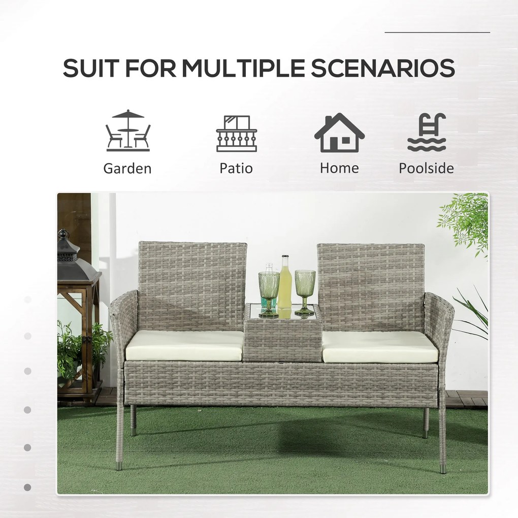 Outsunny Bancă din ratan pentru 2 persoane pentru grădină, scaun | Aosom Romania