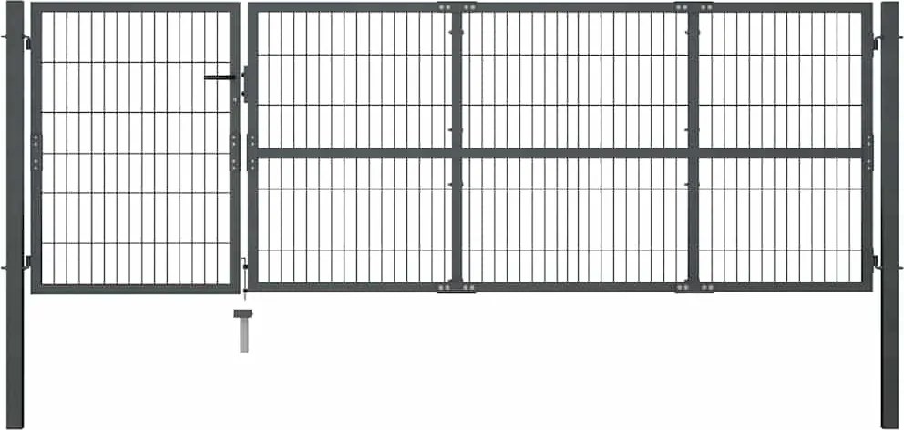 vidaXL Poartă de grădină cu stâlpi din oțel, antracit, 350x100 cm
