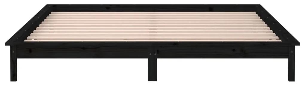 Cadru de pat cu LED, negru, 200x200 cm, lemn masiv Negru, 200 x 200 cm